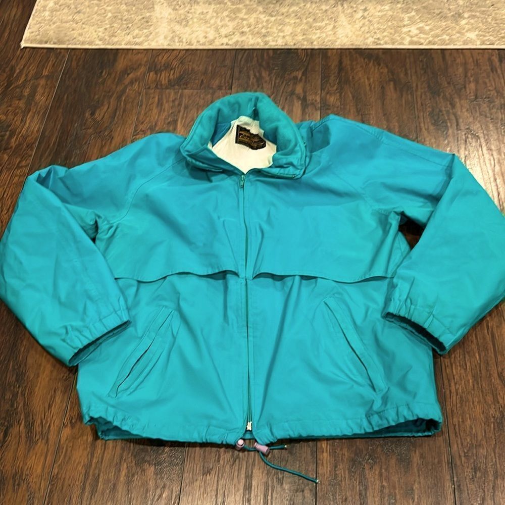 Vintage Eddie Bauer Women's Turquiose Windbreaker Hoodie Jacket size L Gore-Tex